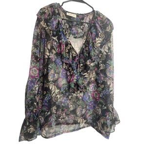 Vintage 90’s Floral Kathryn Frilly Sheer Blouse Size Medium